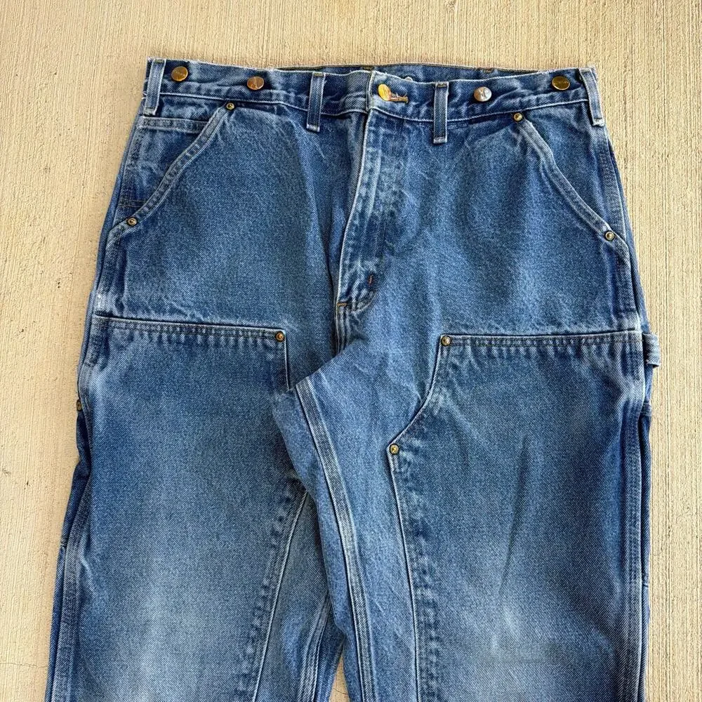 Carhartt denim blue jean double knee work wear carpenter pants